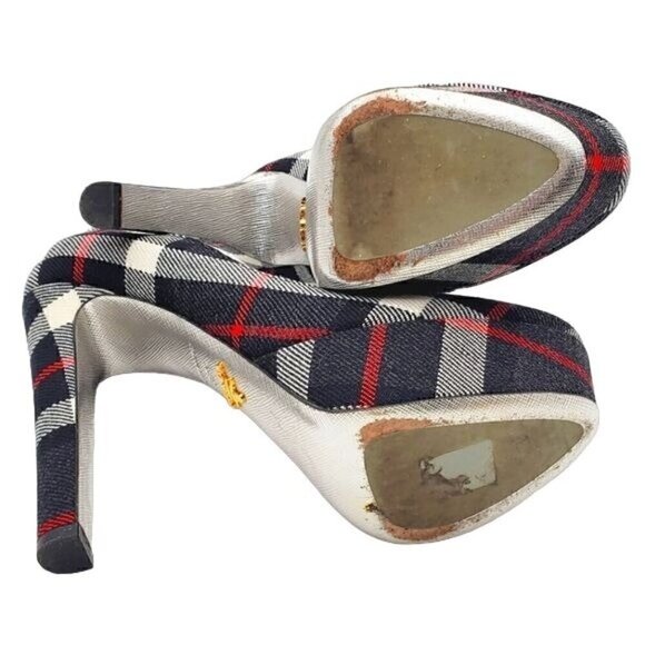 Prada Anthrocite Tartan Platform Heels, Prada Plaid Heels - Picture 8 of 8